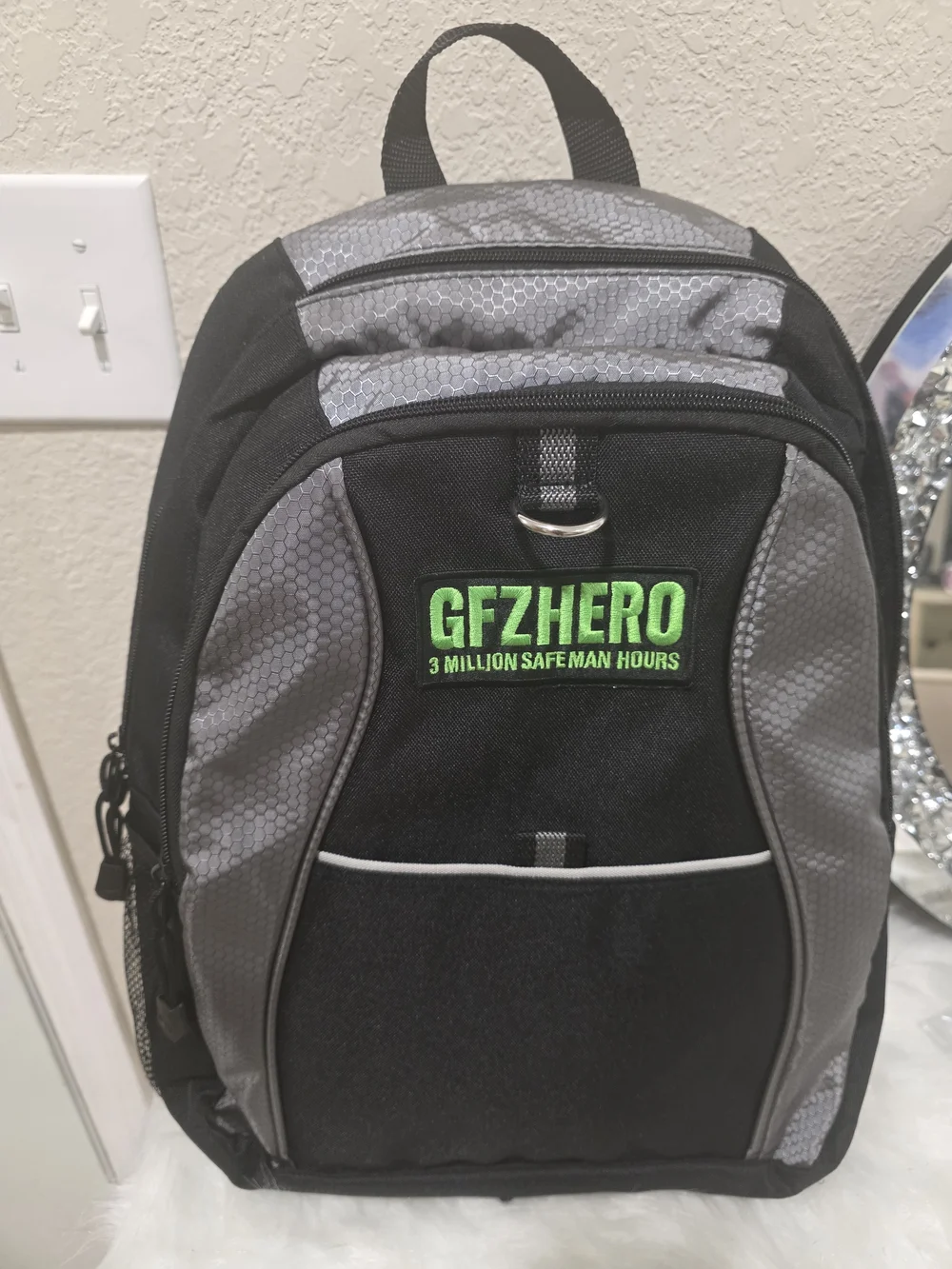 Men's Black & Gray Backpack with Green Logo